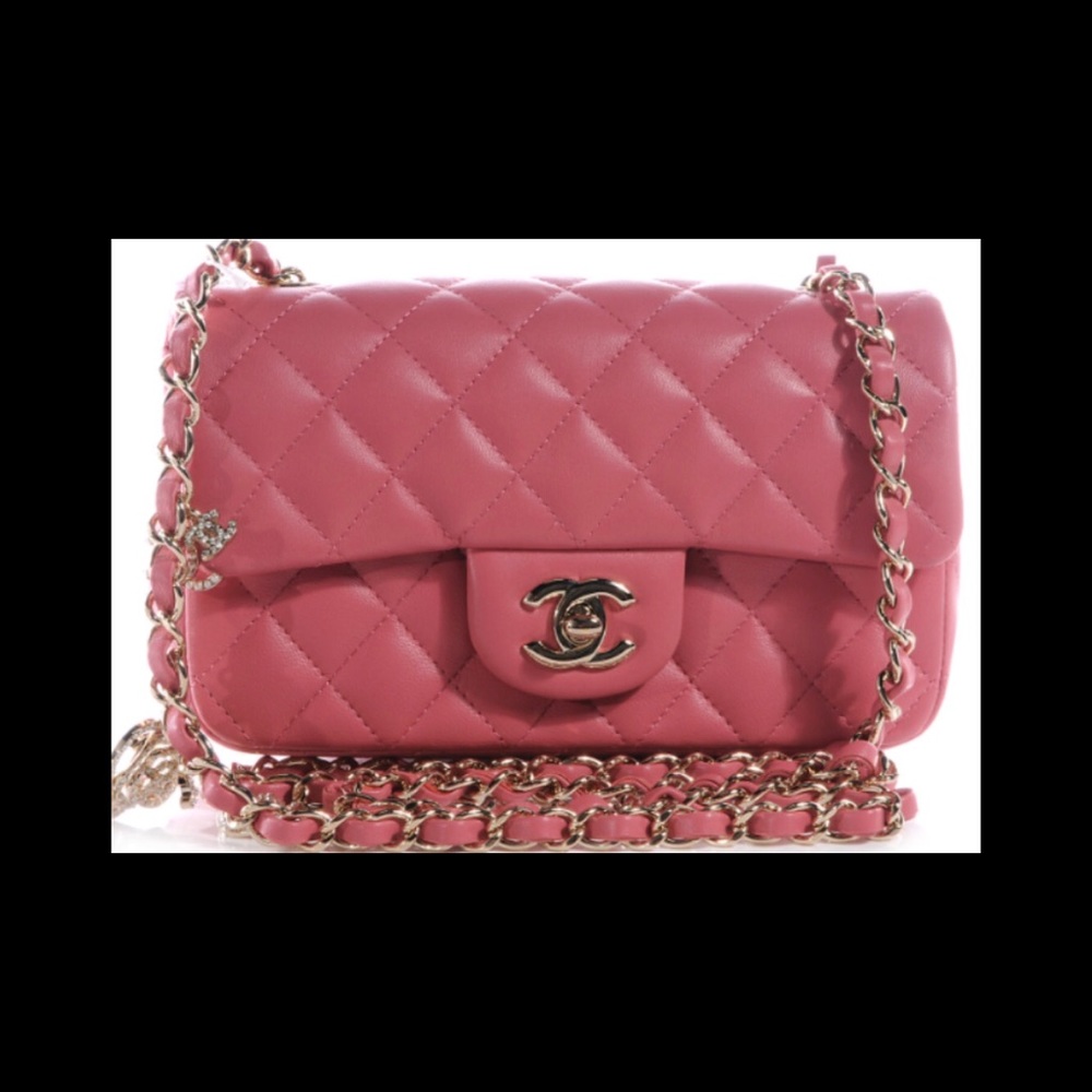 CHANEL Lambskin Valentine Charms Mini Flap Pink